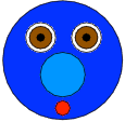 A face is created using different colors and sizes of circles to represent the eyes, nose, mouth