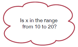 Is x in the range from 10 to 20?