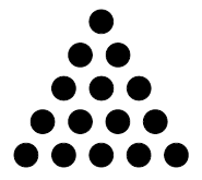 Fifteen dots arranged in the form of a triangle.